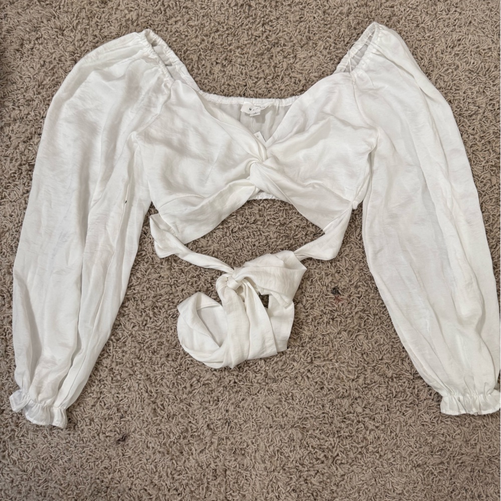 White Long Sleeve Crop Top